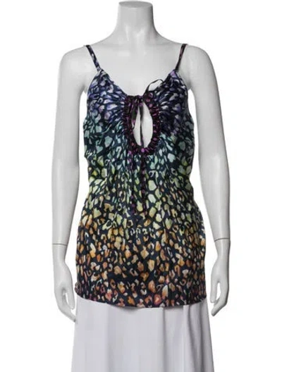 Pre-owned Matthew Williamson Silk Animal Print Top In Blue