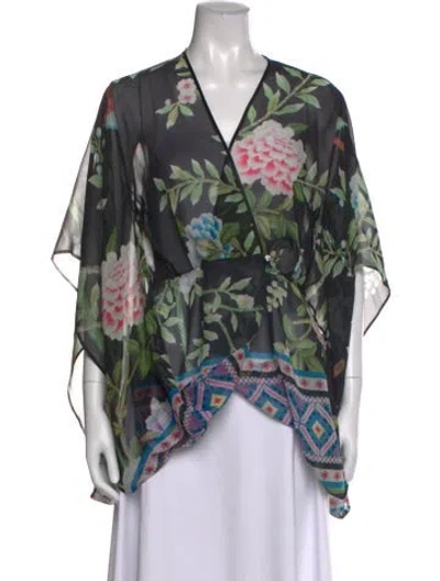 Pre-owned Matthew Williamson Silk Floral Print Blouse In Black