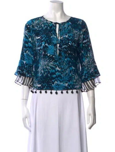 Pre-owned Matthew Williamson Silk Floral Print Blouse In Blue
