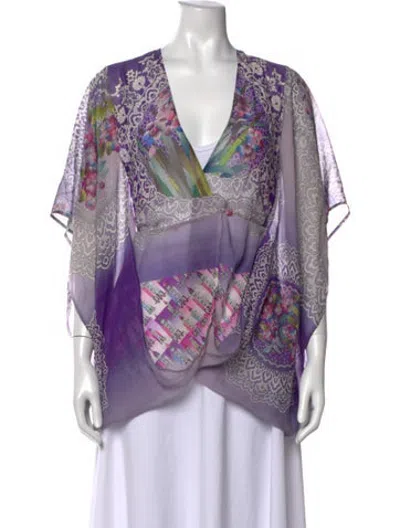 Pre-owned Matthew Williamson Silk Floral Print Blouse In Purple