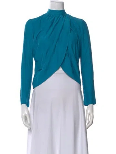 Pre-owned Matthew Williamson Silk Mock Neck Blouse In Blue