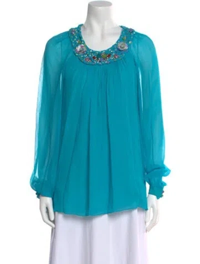 Pre-owned Matthew Williamson Silk Scoop Neck Blouse In Blue