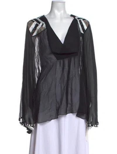 Pre-owned Matthew Williamson Silk V-neck Blouse In Black