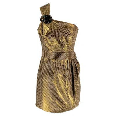 Pre-owned Matthew Williamson Size 4 Gold Metallic Cotton Blend Geometric Cocktail Dress In Brown