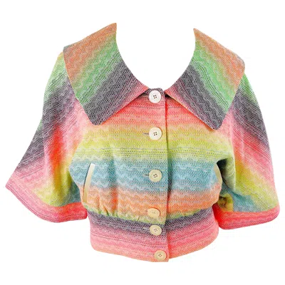 Pre-owned Matthew Williamson Spring 2002 Sz 8 Colorful Rainbow Striped 3/4 Sleeves Jacket In Sand