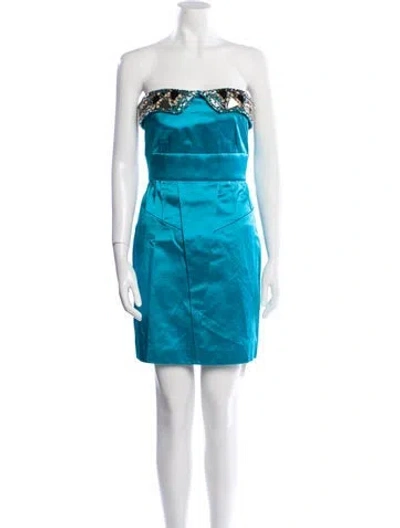 Pre-owned Matthew Williamson Strapless Mini Dress In Blue