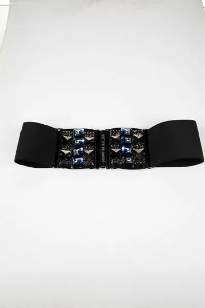 Pre-owned Matthew Williamson Wide Crystal Embellishments Waist Belt In Black