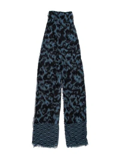 Pre-owned Matthew Williamson Wool Animal Print Scarf In Blue