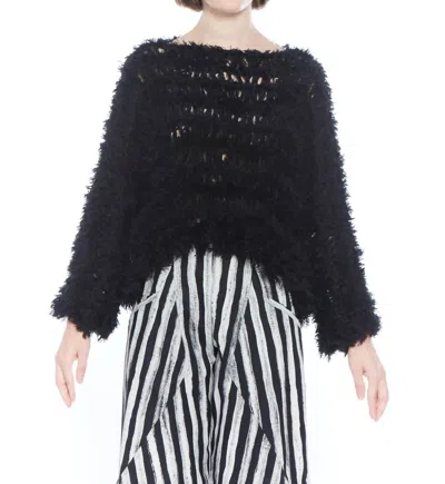 Matthildur Forest Hand-knit Cotton Fur Sweater In Black