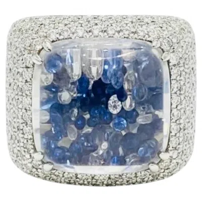 Pre-owned Mattia Cielo 18-karat White Gold Diamond And Blue Sapphire Ring, Italy