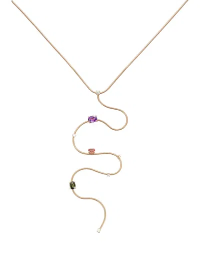 Mattia Cielo Amethyst Tourmaline And Diamond Y Necklace In Brown