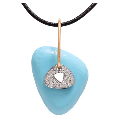 Pre-owned Mattioli 18 Kt. Yellow And White Gold, Turquoise & Diamonds  Necklace / Pendant