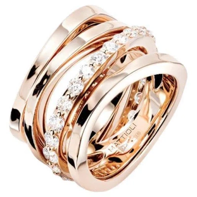 Pre-owned Mattioli Aspis Spinner Ring In Rose Gold W/hammered External Bands In Rose Gold In Red