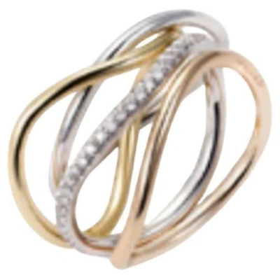 Pre-owned Mattioli Chips Multi-row Ring In White, Rose And Yellow Gold With White Diamonds