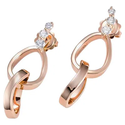 Pre-owned Mattioli Earrings In Hammered 18k Rose Gold And White Diamonds