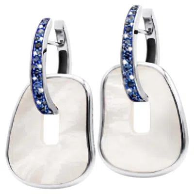 Pre-owned Mattioli Earrings White Gold Blue Sapphire Element In Natural Mother Of Pearl Diamond