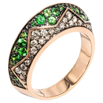 Pre-owned Mattioli Eve_r Collection New Ring In Rose Gold W/brown Diamonds & Tsavorites In Red