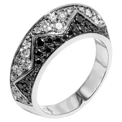 Pre-owned Mattioli Eve_r Ring In White Gold With White And Black Diamonds