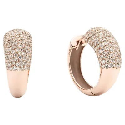Pre-owned Mattioli Hiroko Collection Big Hoops Earrings Brown Diamonds In 18k Rose Gold In Red