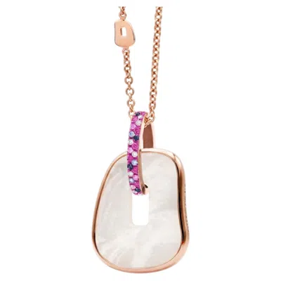 Pre-owned Mattioli Maxi Pendant Rose Gold, Diamonds, Pink & Blue Sapphires, Natural Mother Of Pearl In Red