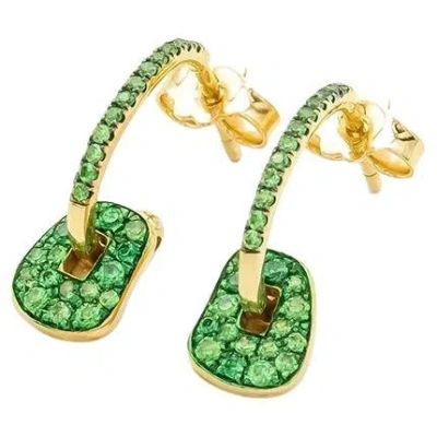 Pre-owned Mattioli Mini Puzzle Earrings In Yellow Gold And Tsavorites