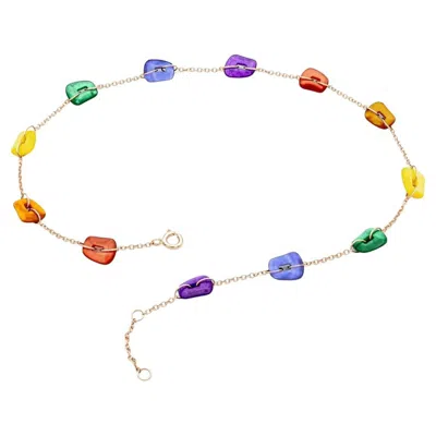 Pre-owned Mattioli Mini Puzzle Rainbow Necklace In 18k In Rose Gold In Red
