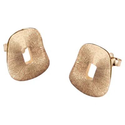 Pre-owned Mattioli Mini Puzzle Stud Earrings In Hand-engraved 18k Rose Gold In Red