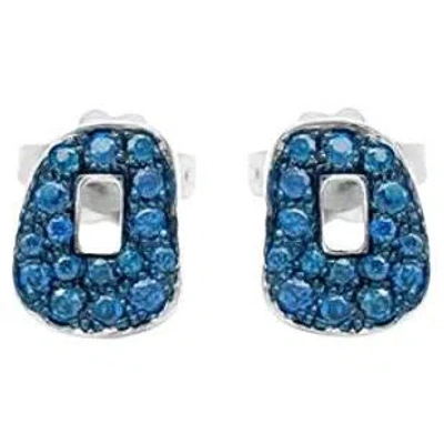 Pre-owned Mattioli Mini Puzzle Stud Earrings In White Gold And Blue Sapphires