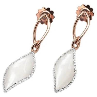 Pre-owned Mattioli Navettes Earrings In 18k Rose Gold & White Diamonds & Mother Of Pearl