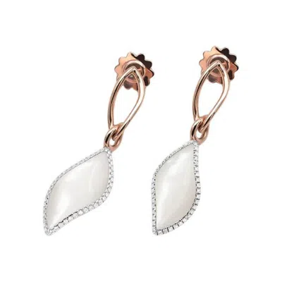 Pre-owned Mattioli Navettes L Earring In 18 K Rose Gold & White Diamonds & Mother Of Pearl