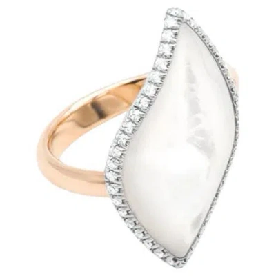 Pre-owned Mattioli Navettes Ring In 18k Rose Gold & Mother Of Pearl & White Diamonds