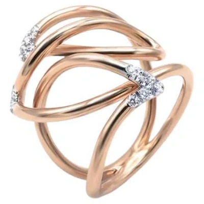 Pre-owned Mattioli Navettes Ring In 18k Rose Gold & White Diamonds