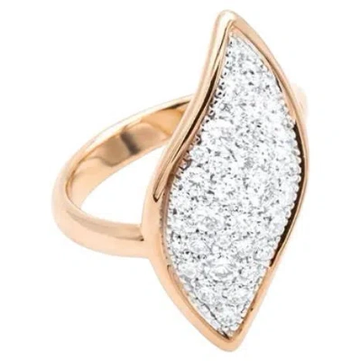 Pre-owned Mattioli Navettes Ring In 18k Rose Gold & White Diamonds Pavé
