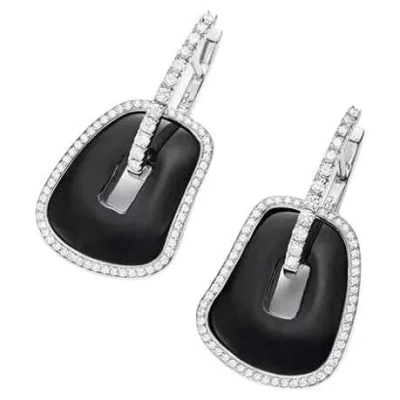 Pre-owned Mattioli Puzzle 18k White Gold , Black Onyx And White Diamonds Frame Earrings