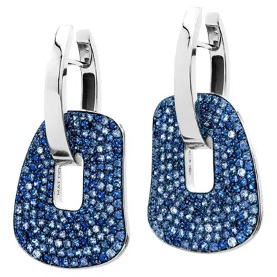 Pre-owned Mattioli Puzzle Arlecchino Medium Earrings In White Gold And Blue Sapphires