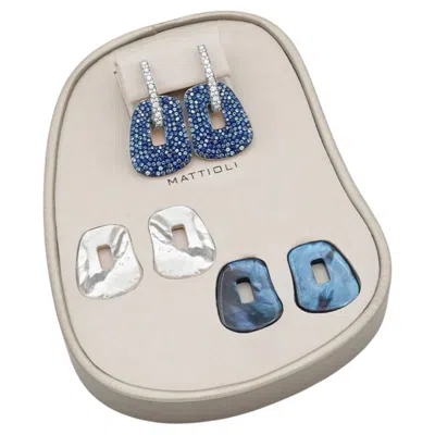 Pre-owned Mattioli Puzzle Arlecchino Mid Earrings White Gold/diamonds & Blue Sapphires