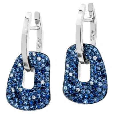 Pre-owned Mattioli Puzzle Arlecchino Small Earrings In White Gold And Blue Sapphires