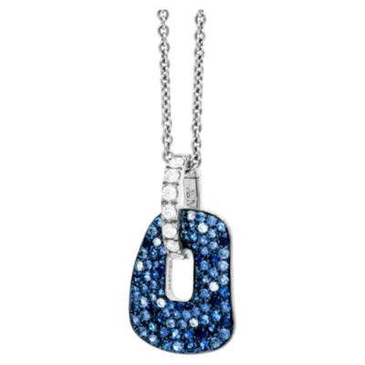 Pre-owned Mattioli Puzzle Arlecchino Small Pendant In 18k White Gold And Blue Sapphires