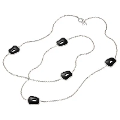 Pre-owned Mattioli Puzzle Collection 18 Karat White Gold, Diamonds, Black Onyx S Necklace