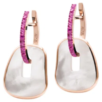 Pre-owned Mattioli Puzzle Earrings Rose Gold And Pink Sapphire, Elements In Natural Mother Of Pearl In Red