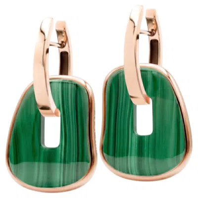 Pre-owned Mattioli Puzzle Hoop Earrings In 18k Rose Gold And Malachite In Red