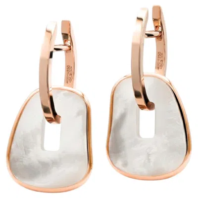Pre-owned Mattioli Puzzle Hoop Earrings In 18k Rose Gold And Natural Mother Of Pearl In Red