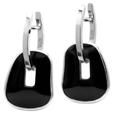 Pre-owned Mattioli Puzzle Hoop Earrings In 18k White Gold And Onyx