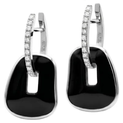 Pre-owned Mattioli Puzzle Hoop Earrings In 18k White Gold Onyx And Diamonds