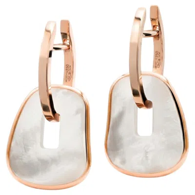 Pre-owned Mattioli Puzzle Hoop Maxi Earrings In 18k Rose Gold And Natural Mother Of Pearl In Red