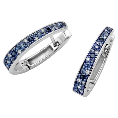 Pre-owned Mattioli Puzzle Large Hoop In 18k White Gold, White Diamonds And Blue Sapphires