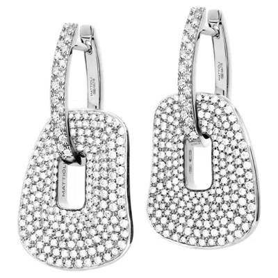 Pre-owned Mattioli Puzzle Maxi Earrings In 18k White Gold And White Diamonds Pavé