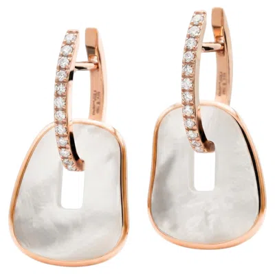 Pre-owned Mattioli Puzzle Maxi Earrings Rose Gold Natural Mother Of Pearl And Diamonds In Red