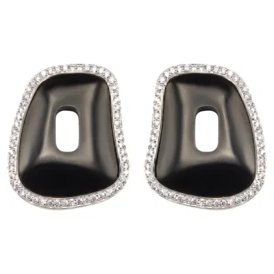Pre-owned Mattioli Puzzle Maxi In 18k White Gold Diamonds And Onyx Earrings
