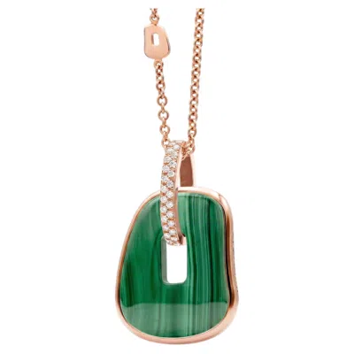 Pre-owned Mattioli Puzzle Maxi Pendant In 18k Rose Gold And Diamonds, Element In Malachite In Red